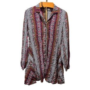 Natural Life Ansley Button Down Mixed Print Shirt Dress Small